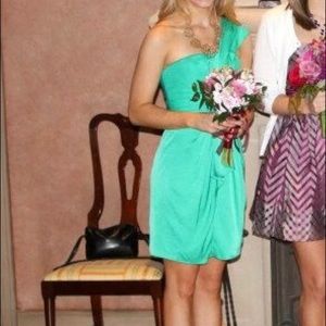 Green one shoulder BCBG cocktail dress